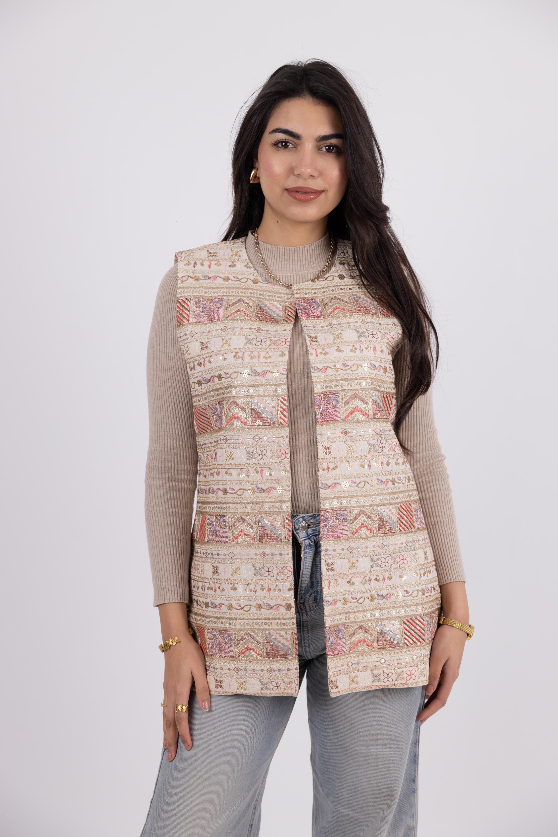 Signature Embroidered Vest – Sand