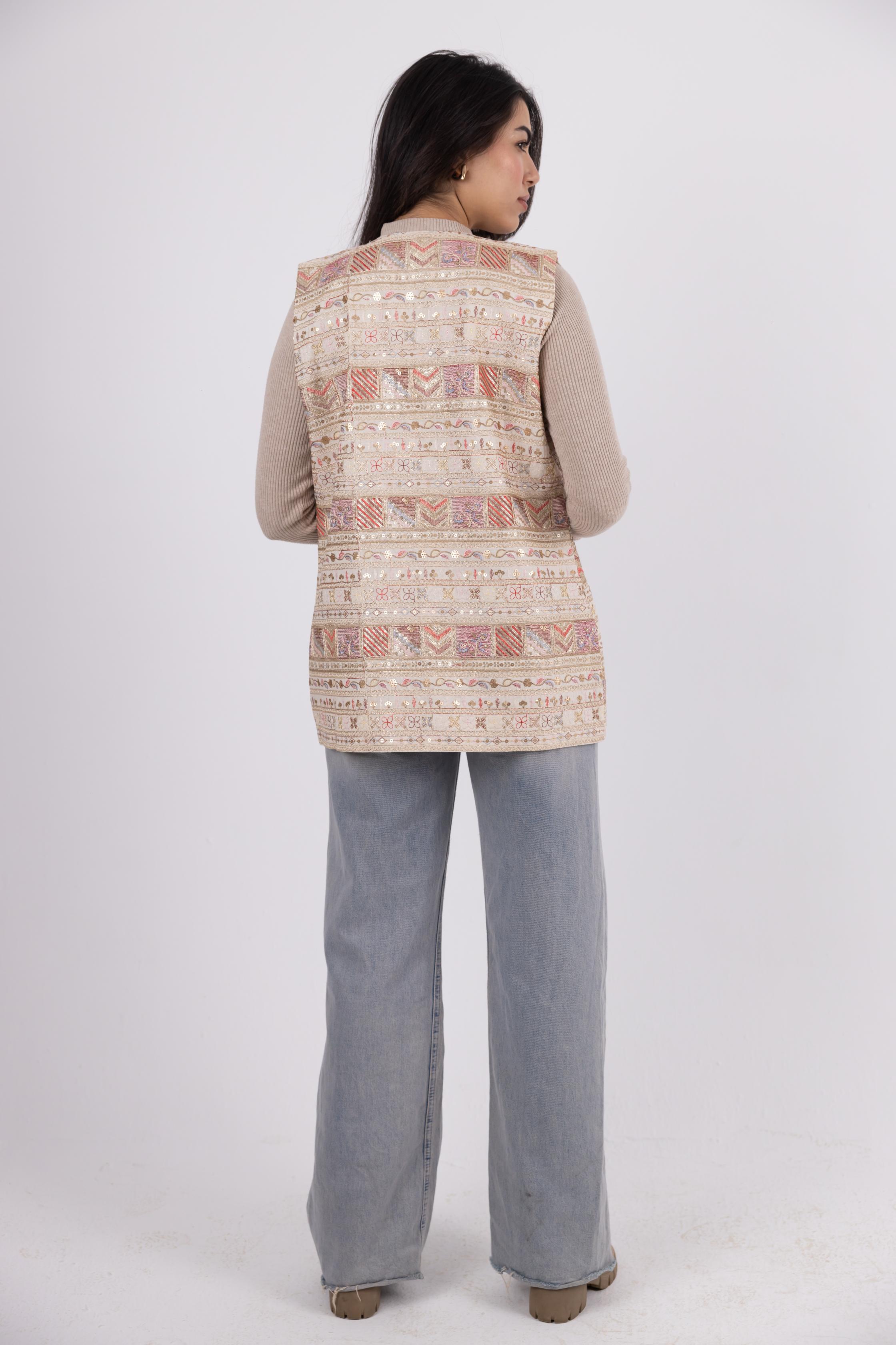 Signature Embroidered Vest – Sand