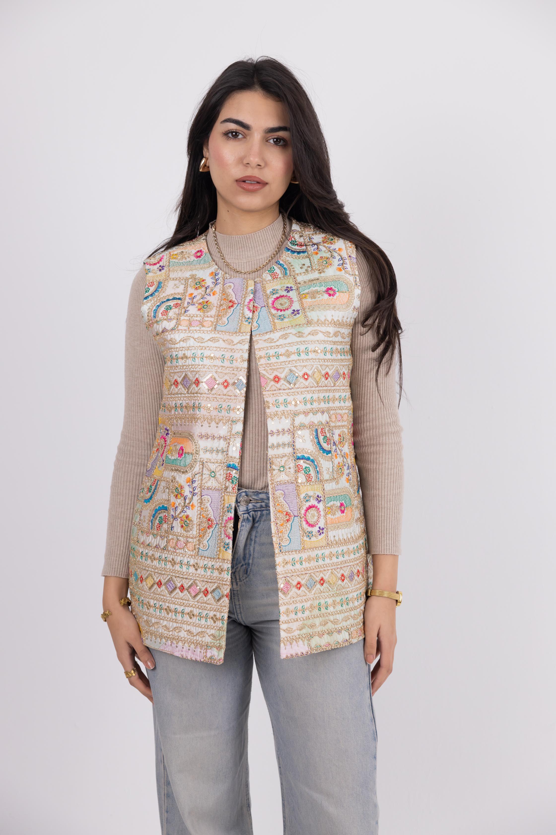 Signature Embroidered Vest – Stone