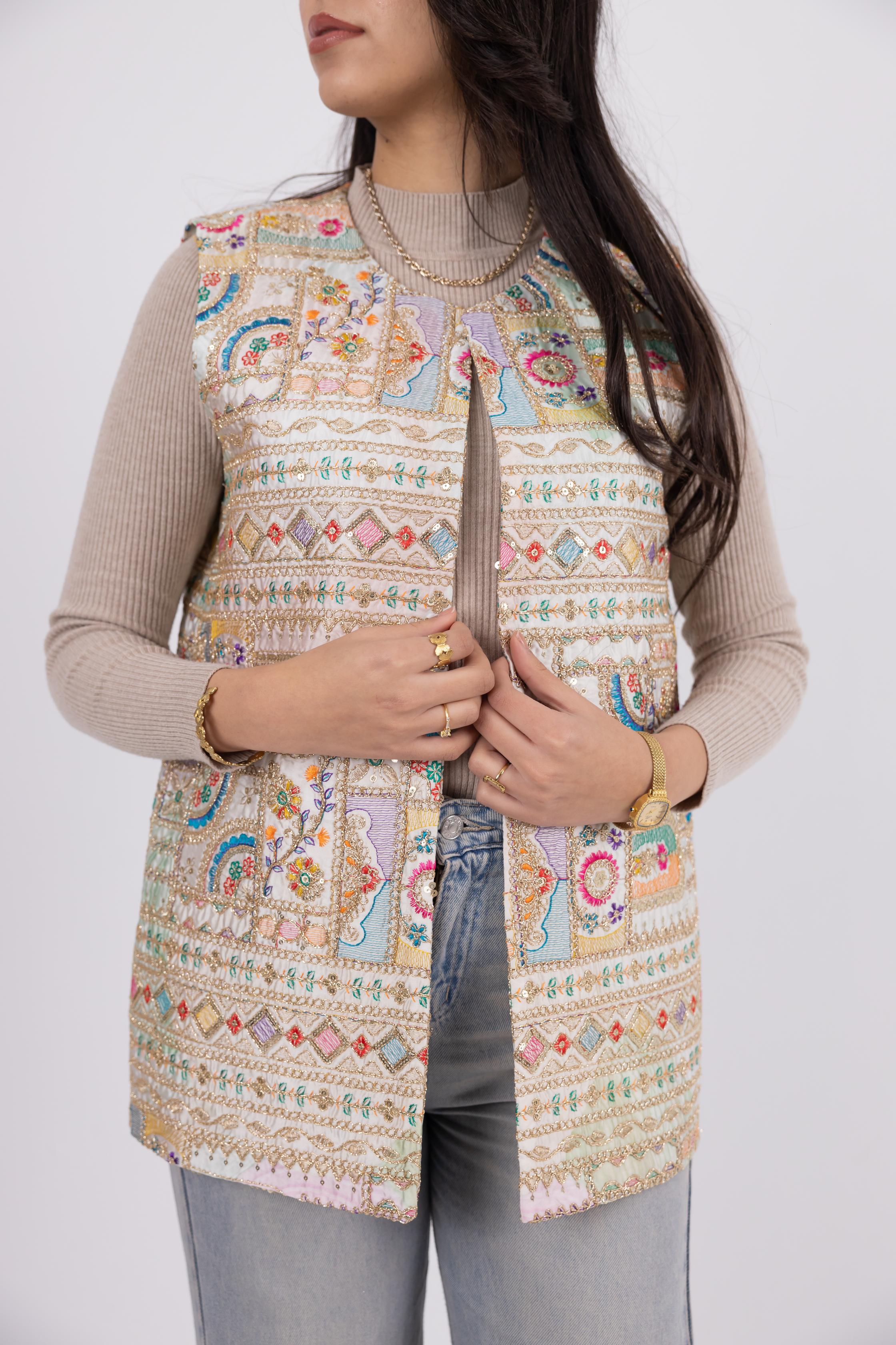 Signature Embroidered Vest – Stone