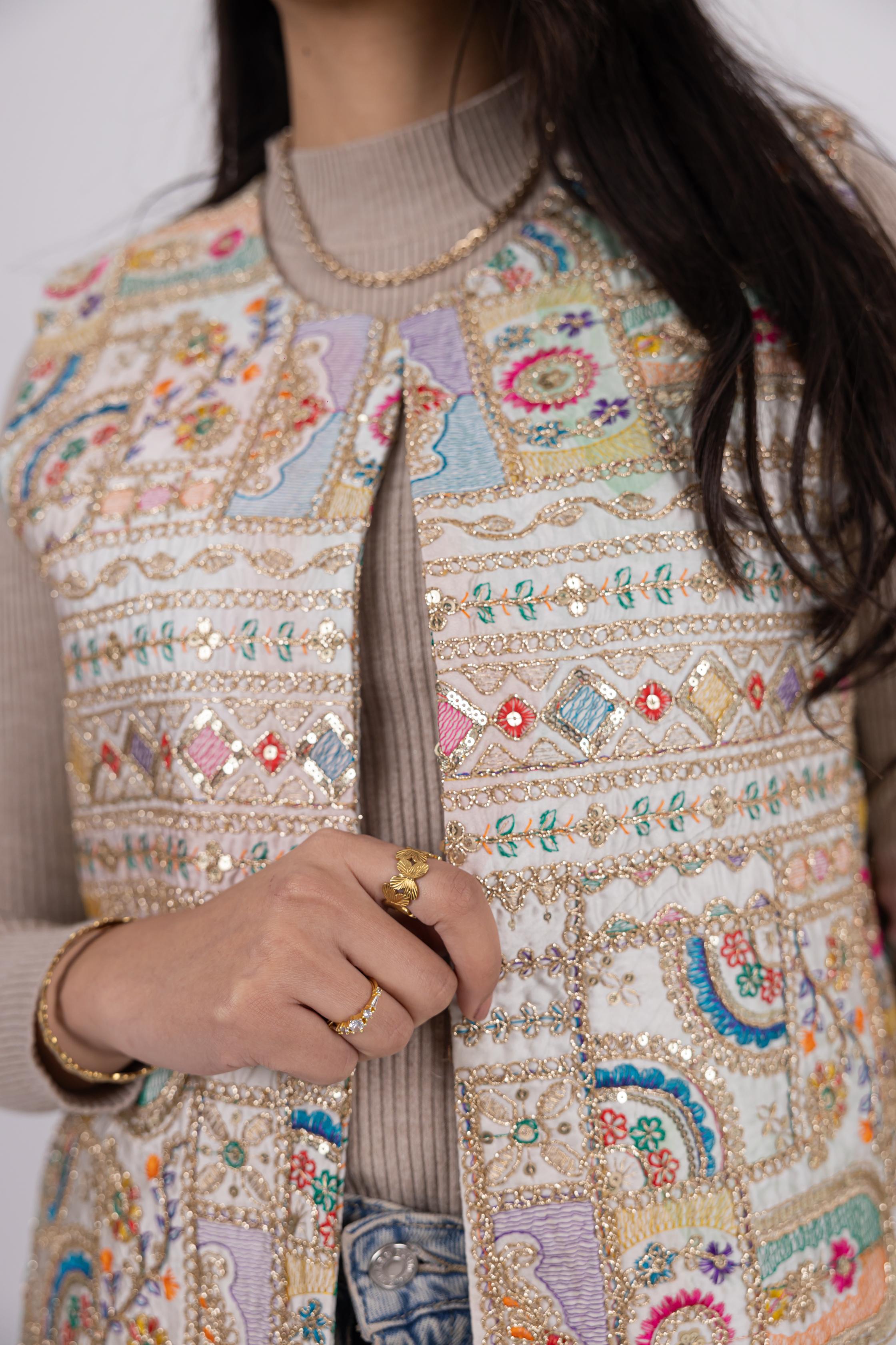 Signature Embroidered Vest – Stone