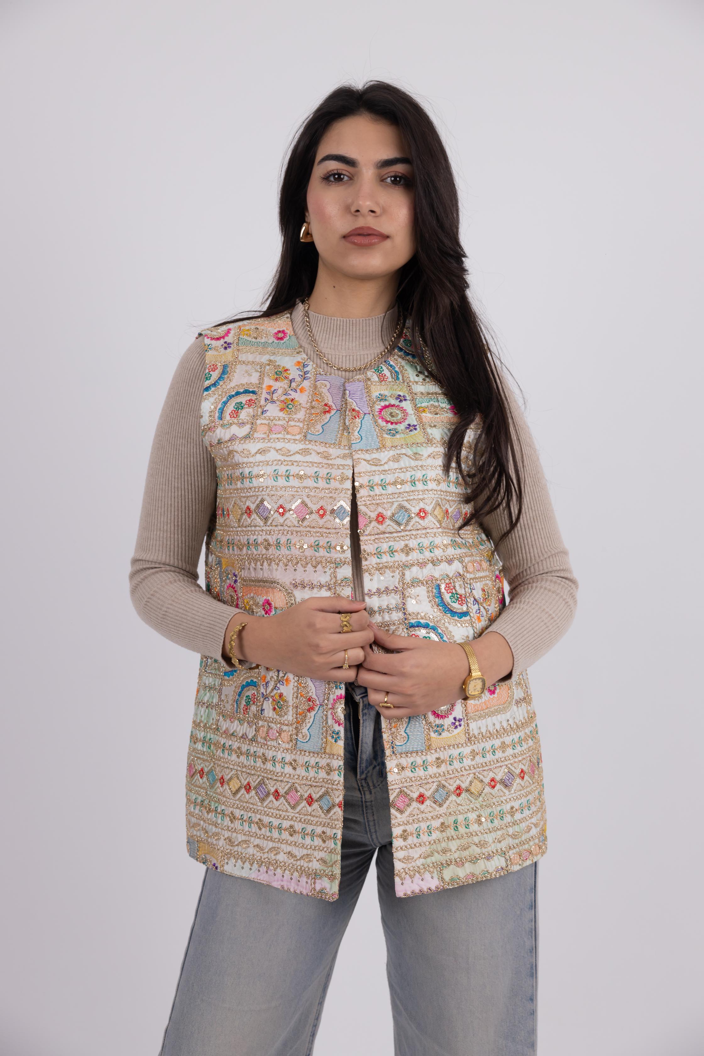 Signature Embroidered Vest – Stone